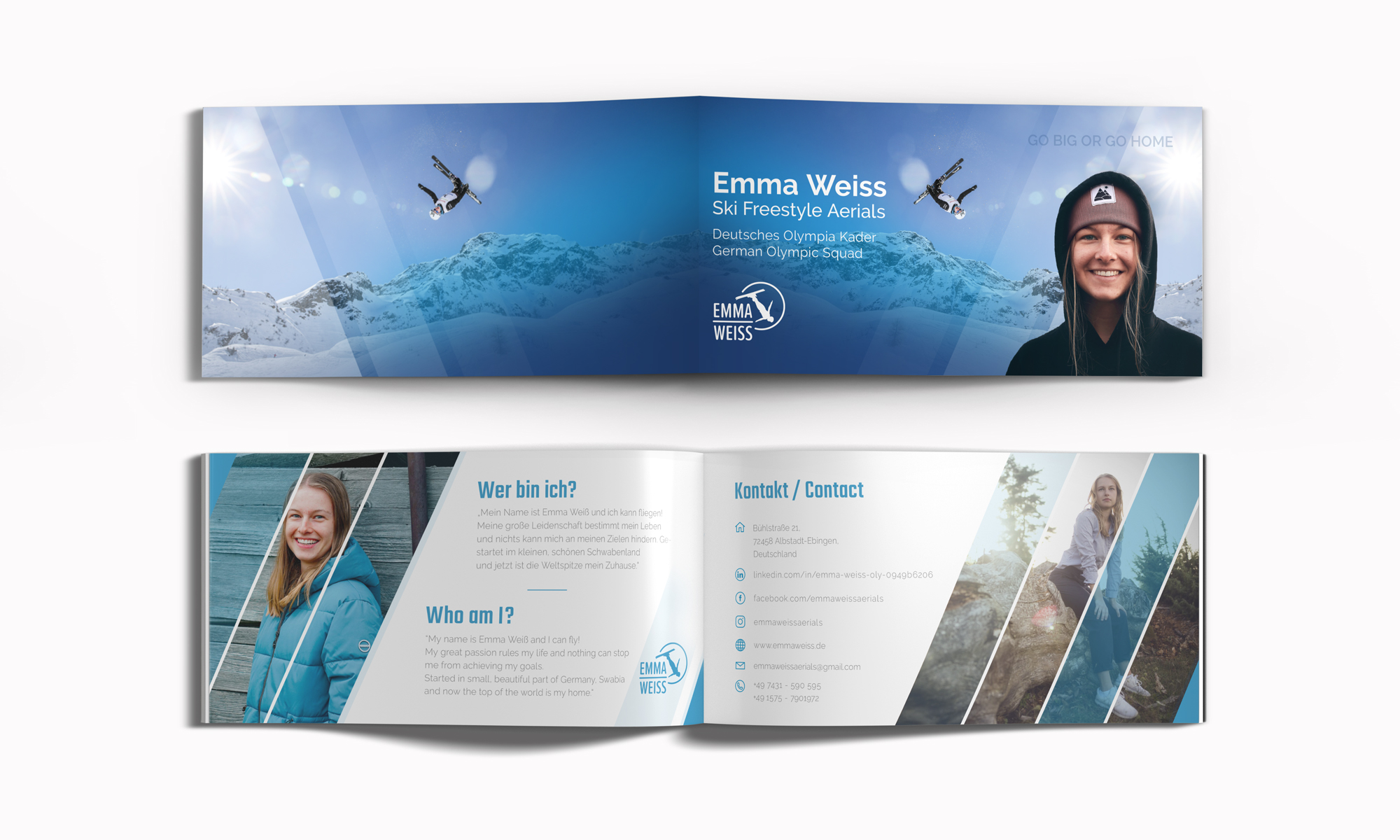 Full-Service Printdesign Portfolio Referenz Emma Weiss SKI Freestyle Aerials Sponsorenmappe